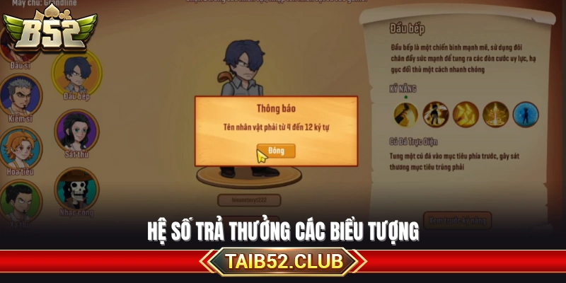 Tỷ lệ nhân thưởng của từng biểu tượng trong game